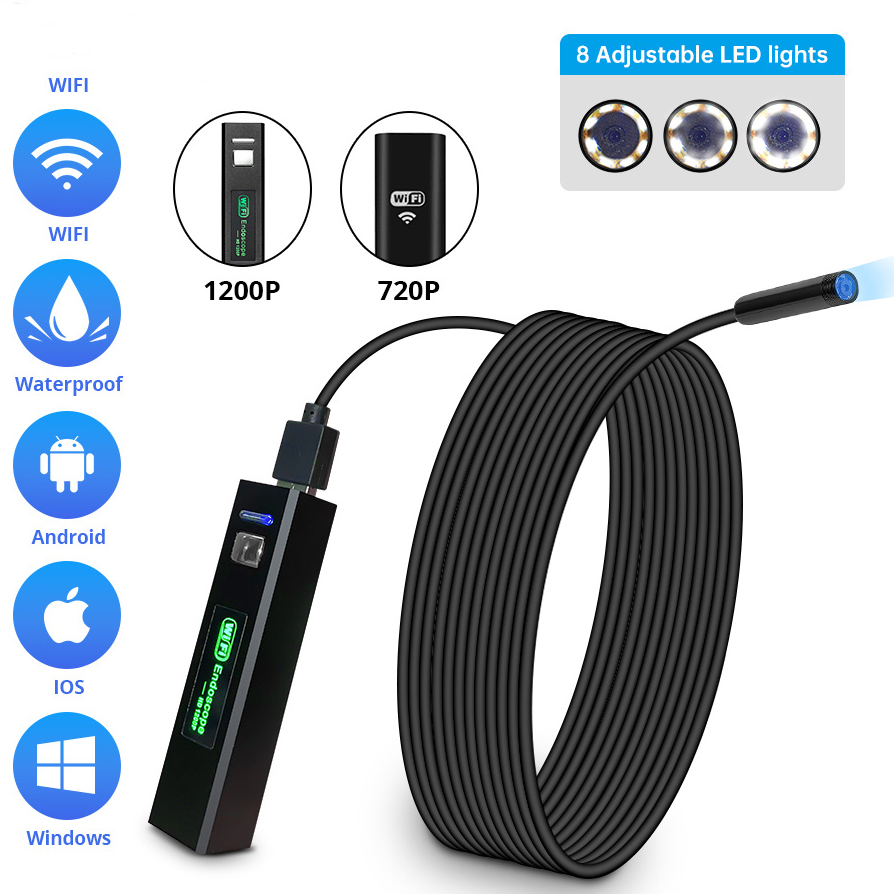 

1200P WiFi Endoscope Camera Waterproof Inspection Snake Mini Camera USB Borescope for Car for Iphone & Android Smartphone