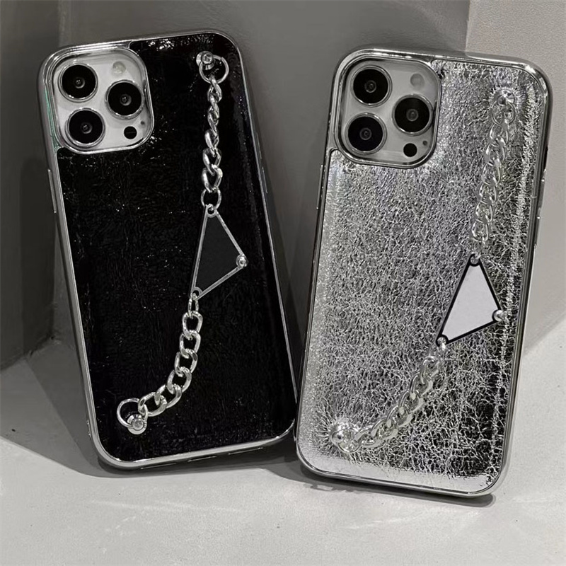 

Luxury Triangle P Brand Cell Phone Cases For IPhone 14 14plus 14pro 13 13pro 12 Pro Max 11 Metal Chain Phone Shell Leather Back Cover, P1