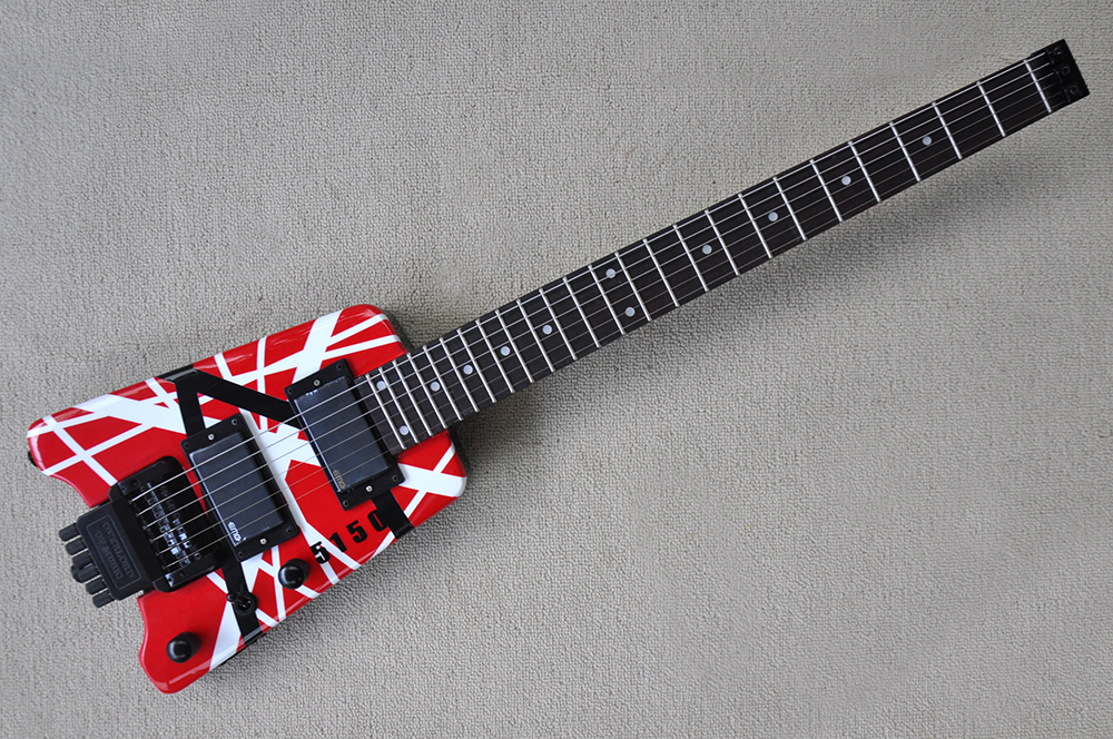 

Factory Red Headless electric guitar with Strip Pattern body Black Hardware rosewood fingerboard HH Pickups can be customized