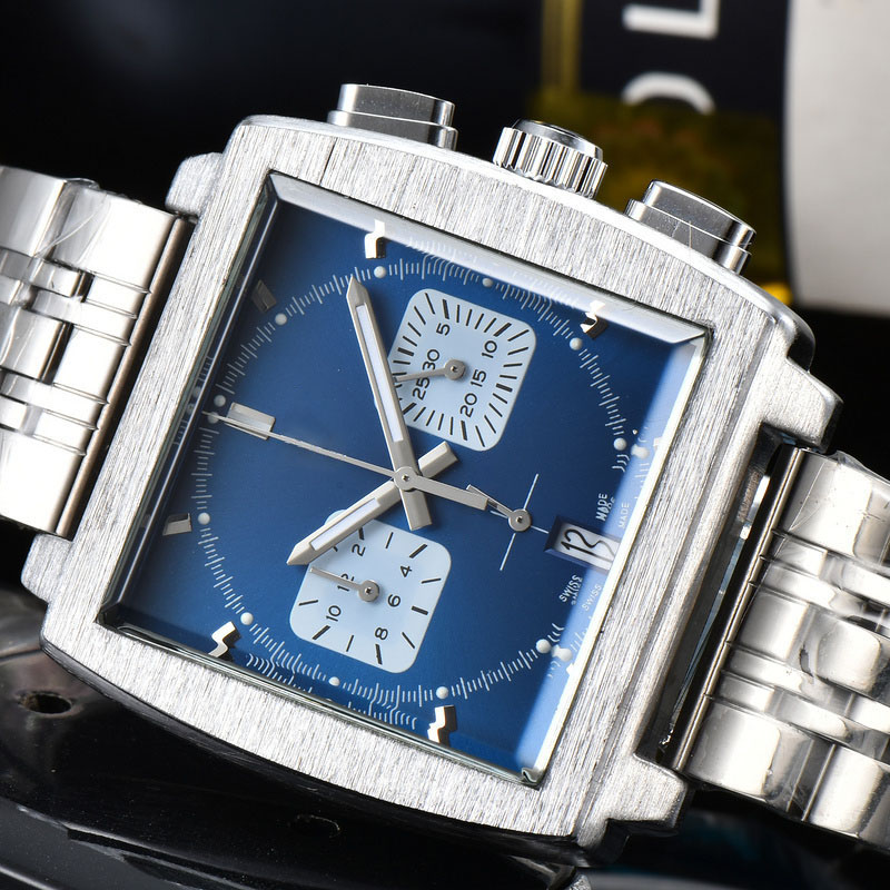 2023 Men's Luxury Quartz Watch Business Fashion six needle Square Tank Multi-function Calendar Waterproof Steel Strap Watches-image-899072916