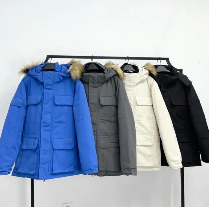 23SS Mens Jacket Coat Parka Hooded Pattern Epauleur Embroidery Expedition Jackets Big Fur Hoody Apparel Fourrure Outerwear Thick Coat