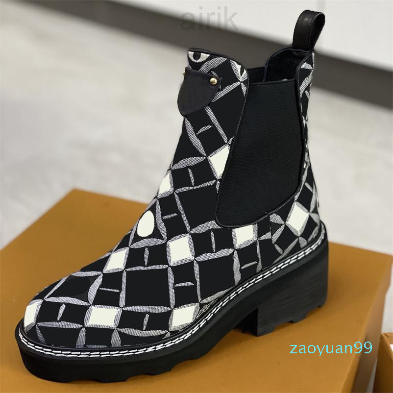 

2023 Women Classic Chelsea Boot Beaubourg Ankle Boot Genuine Leather Casual Platform Shoes Jacquard Textile Lace Up Martin Boots, Color 6
