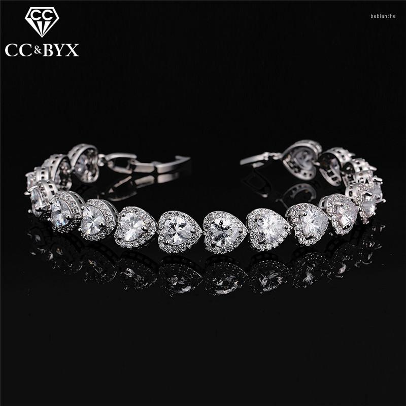 

Luxury Charm Bracelets For Women Crystal Heart Shape Shine Rhinestone Bangle Wedding Accessories Bridal Engagement Jewelry S0064