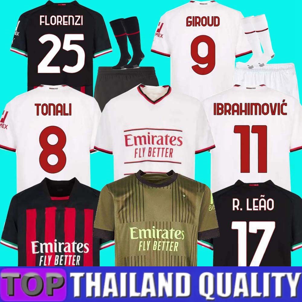 

XXXL 4XL 22/23 IBRAHIMOVIC Soccer Jerseys Legends 2022 2023 GIROUD TONALI THEO R.LEAO ROMAGNOLI S.CASTILLEJO KESSIE SAELEMAEKERS Men Kids Kits sock full set, 22 23 home aldult player