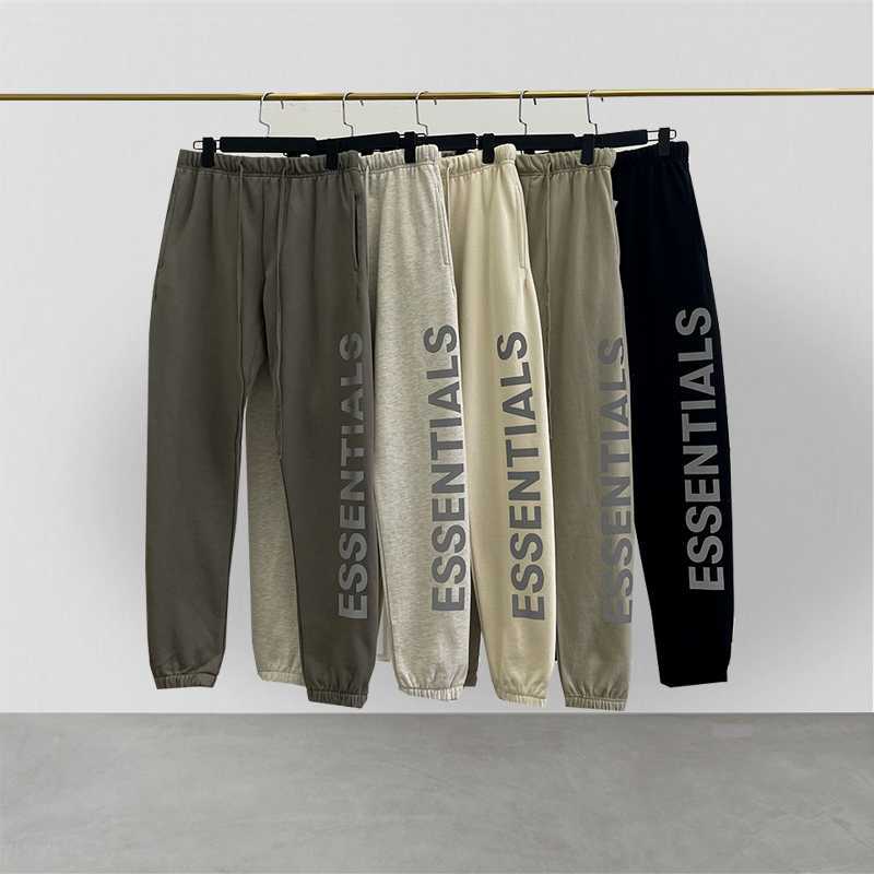 

Fashion Brand ESSENTIALS Pants Reflective Print Letter 100% Cotton Sweatpants Oversize Hip Hop Loose Unisex Hoodie Pants, Oatmeal