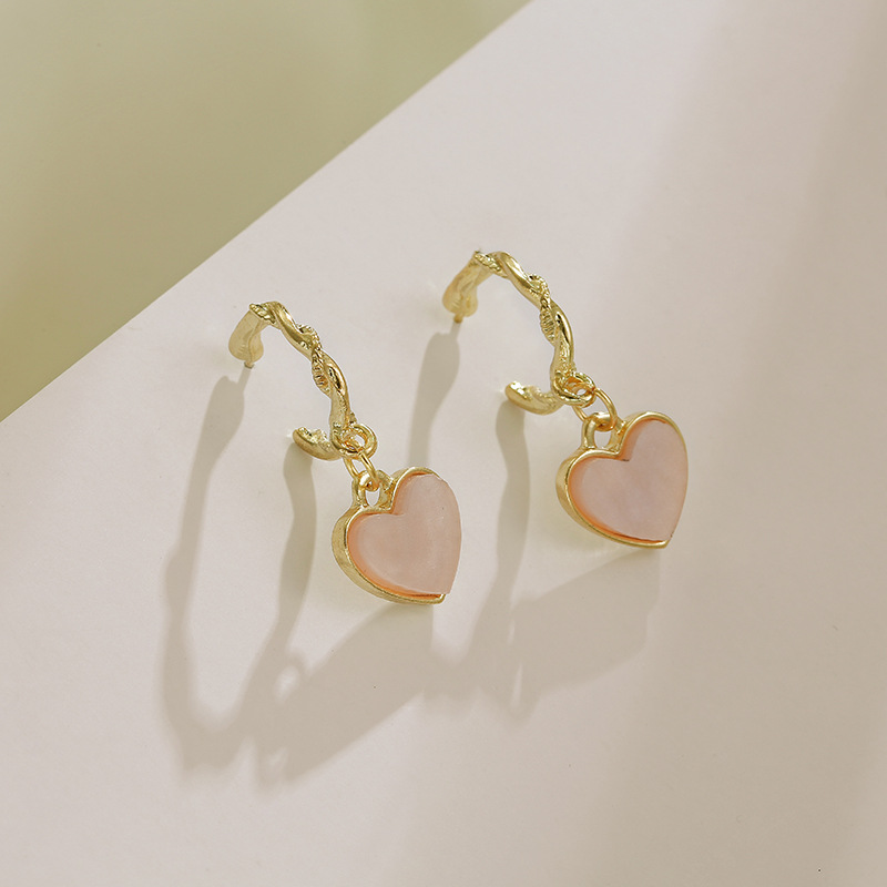 

Sweet And Cute Love Earrings Pink Chandelier Stud Earrings Sparkling Women Couples Fashion Simple Heart Geometric