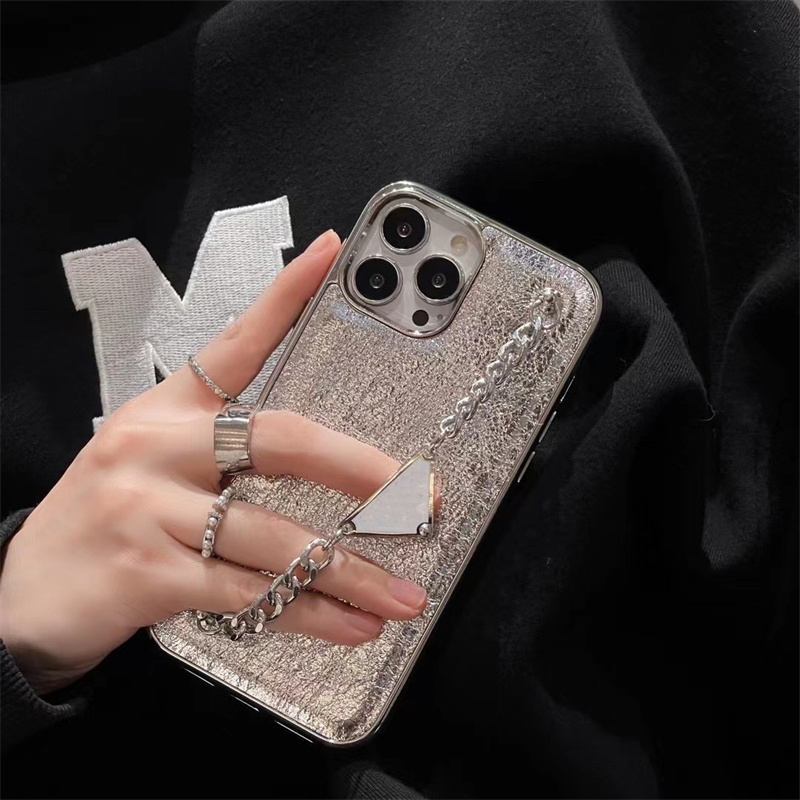 

Designer Leather Phone Cases For IPhone 14 Pro Max 13 12 11 Full Protection Case With Chain Shoulder String Luxury Portable Cellphone Case, Black