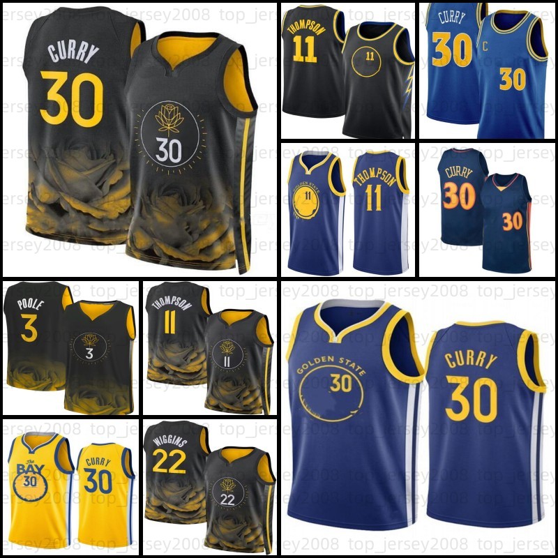 

Stephen 30 Curry Basketball Jersey Klay Thompson 11 Andrew Wiggins 22 Draymond Green 23 Poole 3 Sports Shirt White Black Blue Yellow, Men jersey