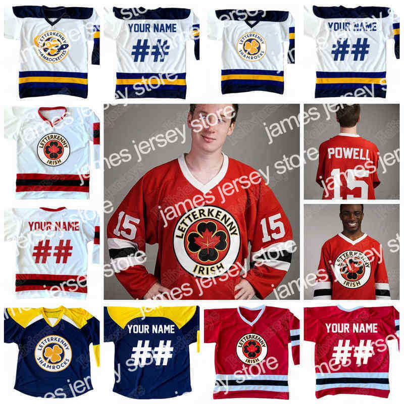 

College Hockey Wears Thr Customized Irish Letterkenny 74 Jonesy 69 Shoresy 68 Reilly 15 Powell Ice Hockey Jersey Red Navy Blue White Double Stitched Name Number, White2 mens s-xxxl
