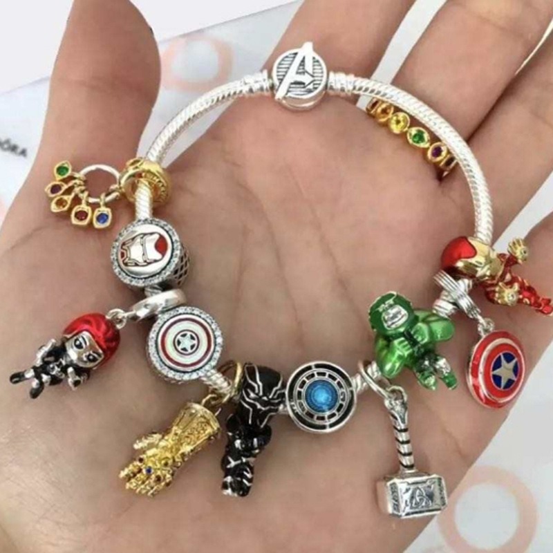 

Classic 925 Sterling Silver Snake Chain Clasp Bracelet Cartoon European Charm Beads Avenger Dangle Fits Pandora Charm Bracelets Necklace B8