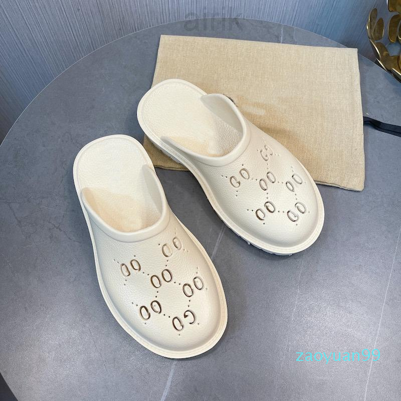 

2022 Men's Perforated G Platform Sandals Women's Designer Slippers Fashion Luxury Hollow Shoes Candy Color Men's Slip-On Sandals Flip-Flops, Color 1;flat bottom