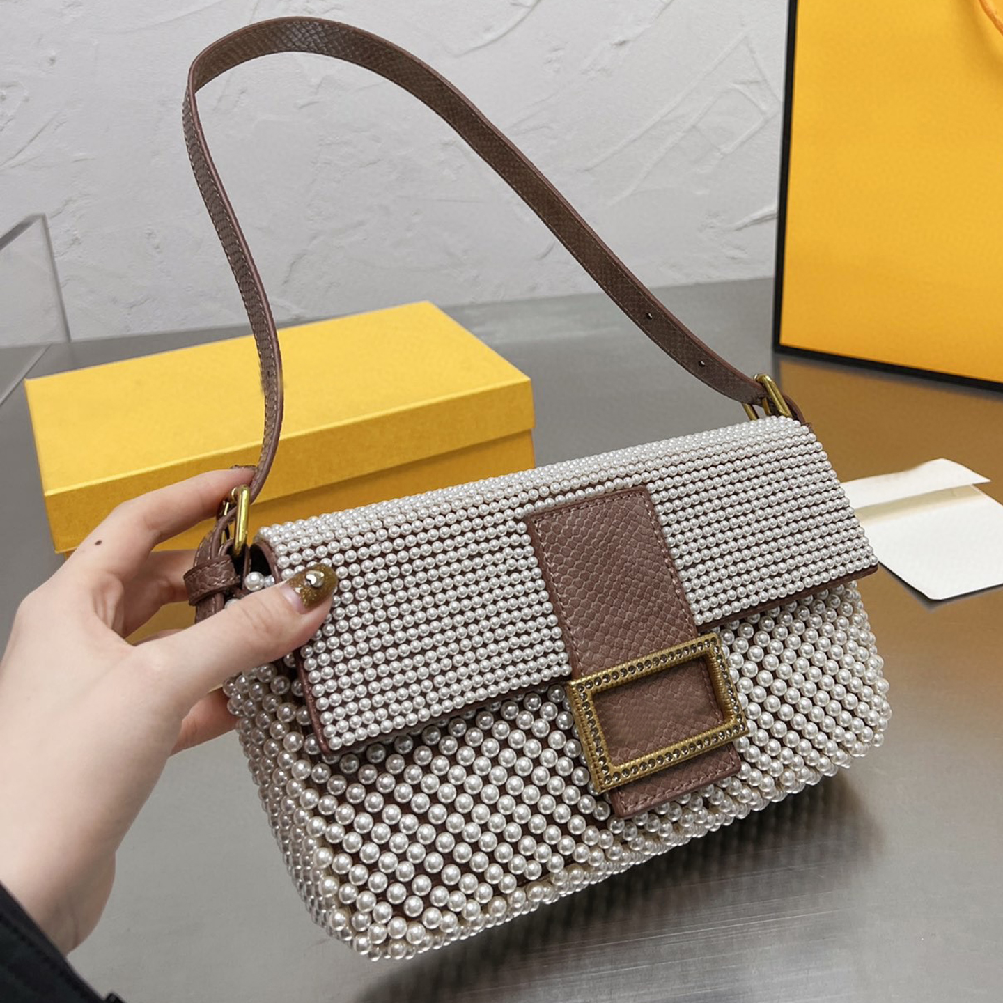 

Evening Bags Woman Rhinestone Vintage Shoulder Armpit Bag Baguette Bags Cross Body Small Handbags Leather Falp Bling Purse Evening Party Clutch, #1