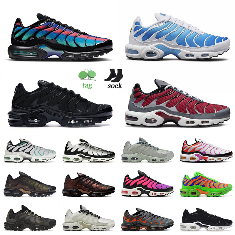 

2023 Designer Men Running Shoes Tn Plus Unity Sky Blue Dusk Black White Mint Green Terrascape Sail Gold Bullet Mens Women Tns Tuned Sneakers 36-46, D1 sup white 40-46