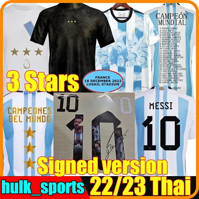 

3 Stars 22/23 Argentina Soccer Jerseys Signed version champion T-shirt J.ALVAREZ DI MARIA Football Shirts 2023 DYBALA LO CELSO MARADONA KUN DE PAUL Men Kids kit, 2022 cup final