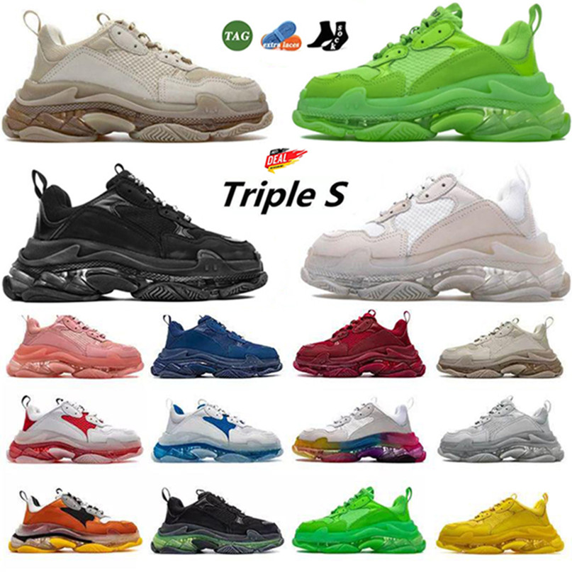 

Paris Fashion Mens Women Casual Shoes 17FW Pairs Triple S Clear Sole old Dad large increasing sneakers Black Pink Red neon green crystal sneakers sports WDX, Color 22