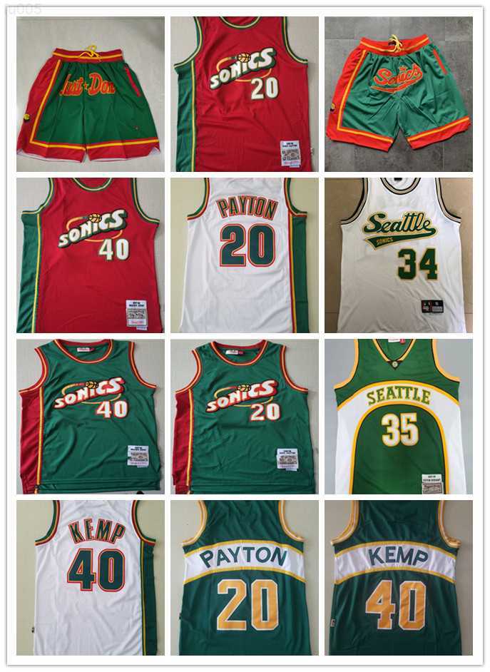 

Seattle''SuperSonics men Throwback Basketball Shorts pocket Basketball Jerseys Gary 20 Payton Shawn 40 Kemp 35 Kevin Durant 34 Allen, Color