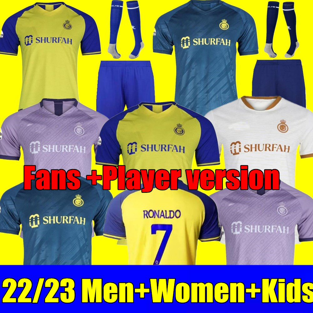 

22 23 Al Nassr FC soccer Jerseys Ronaldo 2022 2023 Home yellow away 22 23 CR7 Gonzalo Martinez Talisca women FANS player version men kids kit Football shiirt Al-Nassr