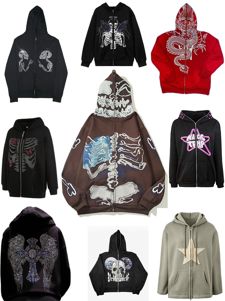 

Men's Hoodies Sweatshirt 's Skull Bones Pattern Zip Hoodie Fashion Y2k Thick Zipper Long Sleeve Casual Coat Female Sweatshirt Oversized Clothes 230105, 1099-brown