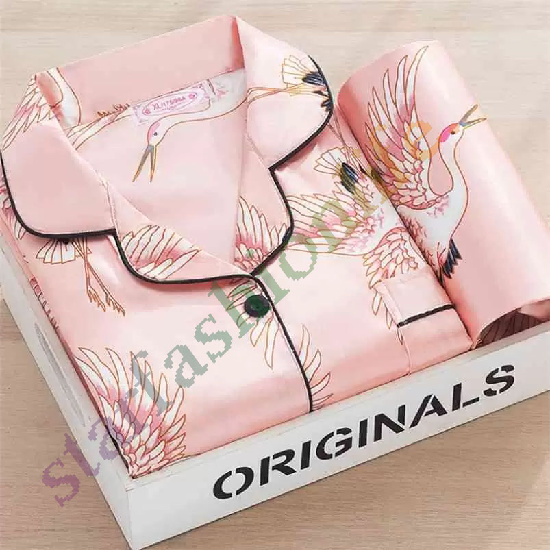 

Home wear for women Summer Silk Satin Pajamas Set Woman Printed Long Sleeve Sleepwear Pijamas Suit Female Sleep Two Piece Loungewear Plus Size 210831