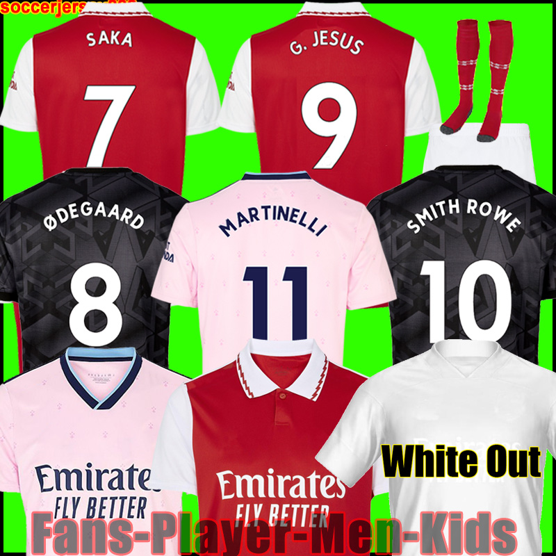 

22 23 SAKA soccer jerseys Whiteout G. JESUS SMITH ROWE SALIBA Fans Player version MARTINELLI ODEGAARD THOMAS NKETIAH TIERNEY 2022 2023 football shirt Men Kids kit, 01