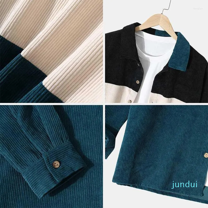 Casual overhemden voor heren Charmkpr Heren tops 2024 mode corduroy kleurpatroon blouse streetwear