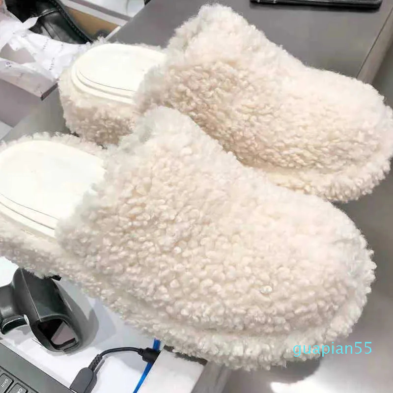 

Slipper Fashion Fluffy Winter Wool Shoe Women White Slide Wram Platform Mule Ho