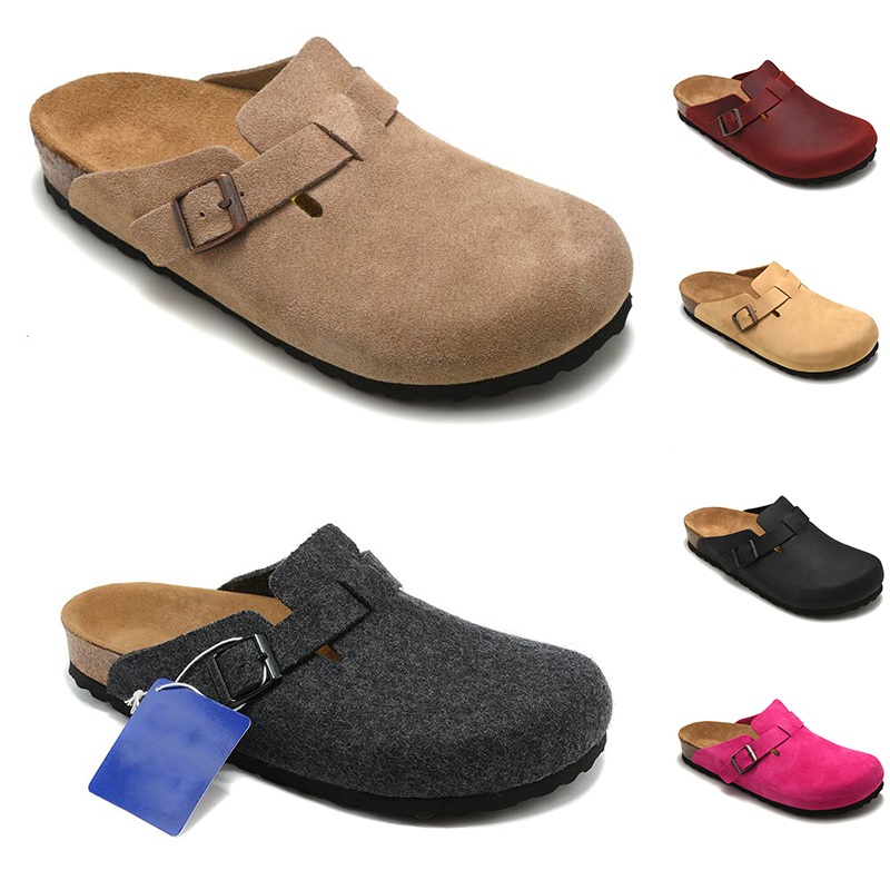 

2023 designer sandals For Men Women Birks Boston Clog Sandal Oiled Leather Suede Cork Sole Flat Scuffs Mules Fashion Winter slides sandale