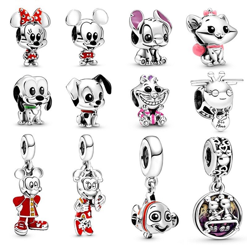 

Fits Pandora Bracelets 30Pcs Halloween Cartoon Dog Fish Animal Mi ki Silver Charm Beads For Wholesale Diy European Sterling Jewelry Marking Charm Women