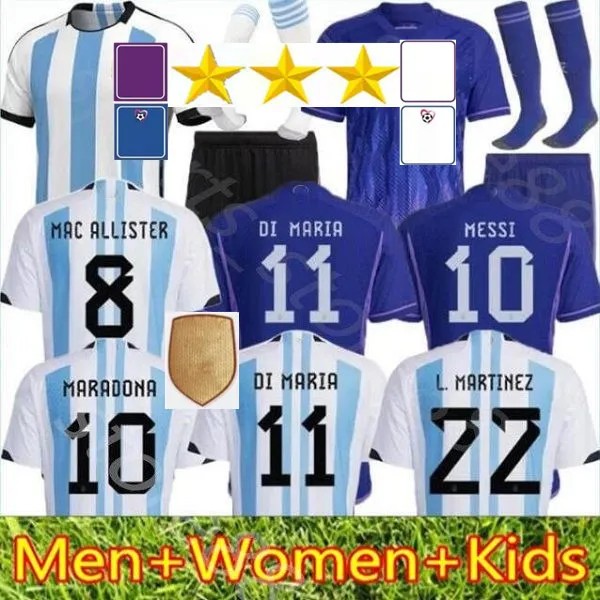 

3 Star 22 23 Argentina Soccer Jerseys J.ALVAREZ MESSIS DYBALA DI MARIA KUN MARTINEZ MARADONA Football Shirt Fans Player Version Men Women Kids Kit Uniform, 22 23 home