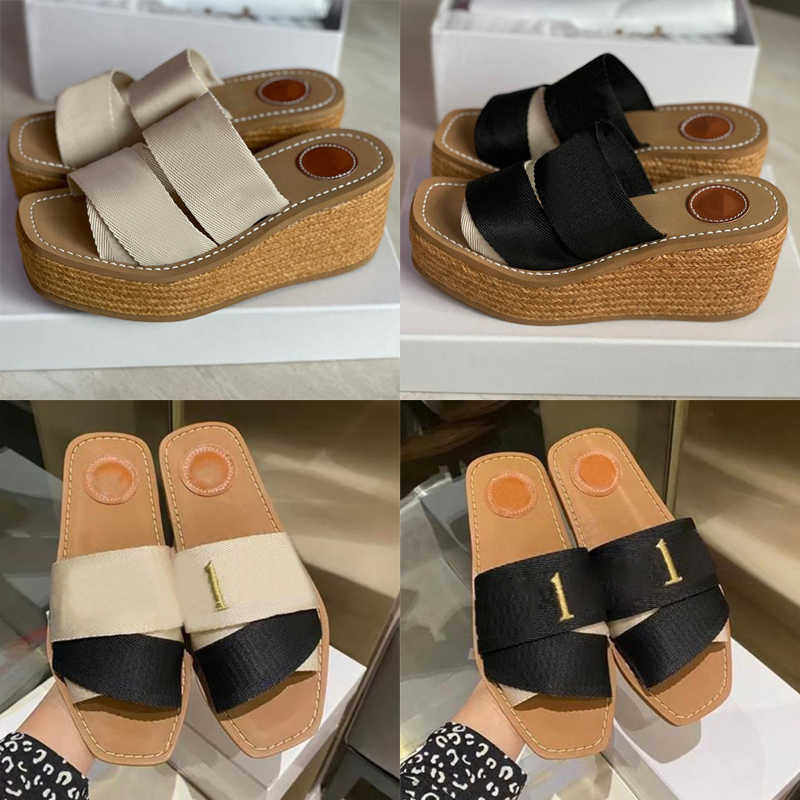 

Woody Mules Women Slip-On Flat Slides Platform Sandals Designer Slippers Desert Sand Black White Outdoor Linen Slipper Slide Slider Sandal Scuffs NO290, Color 1