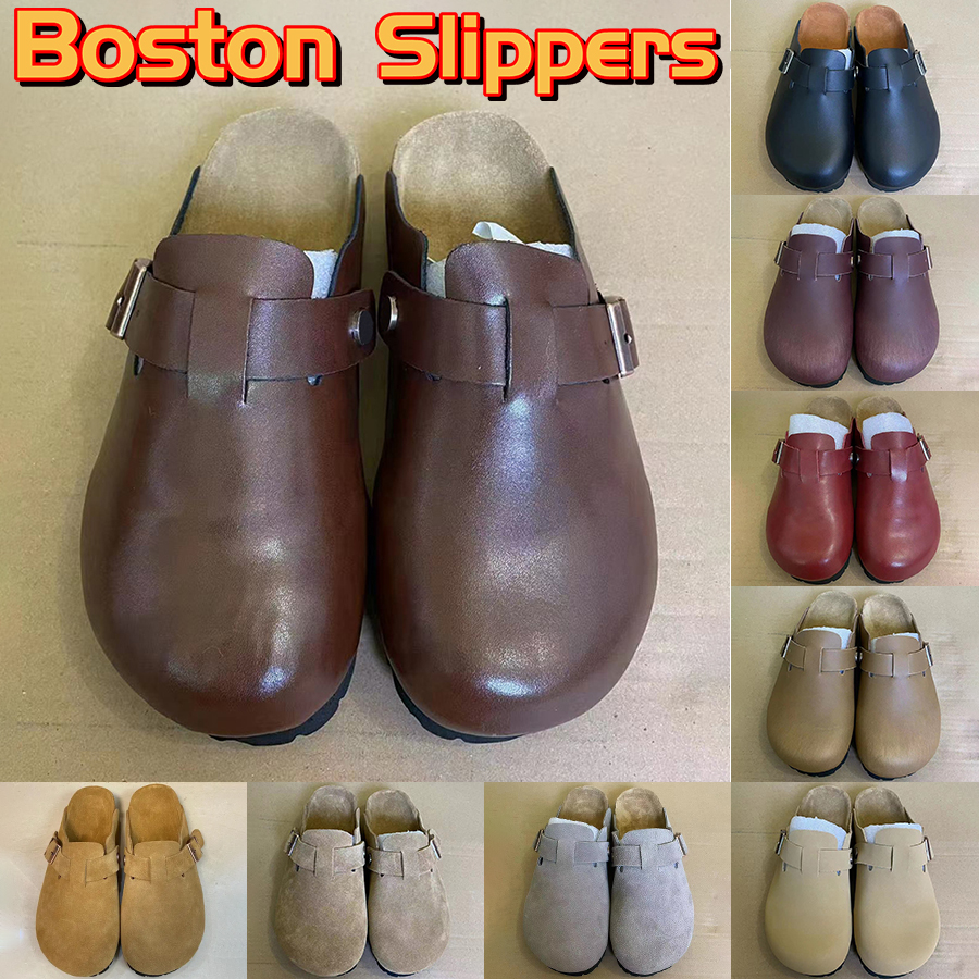 

Germany Slippers shoes Boston Soft Footbed Leather Clogs Shearling Suede Slipper Arizona Tow-strap Sandals Stone Coin Black smooth khaki Brown women men Sandals, 01 pink
