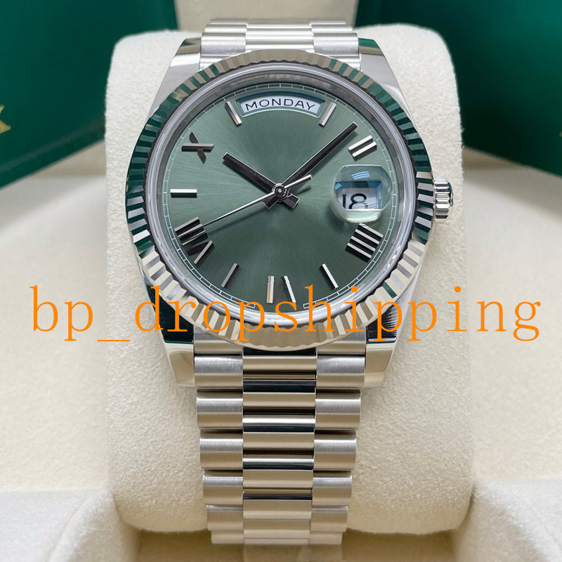 

NF Factory 41mm Mens Watch Fluted Bezel Green Roman Dial Fine Steel automatic mechanical Concealed Folding Clasp Self-Winding Sapphire Glass Sport Wristwatch, Add waterproof