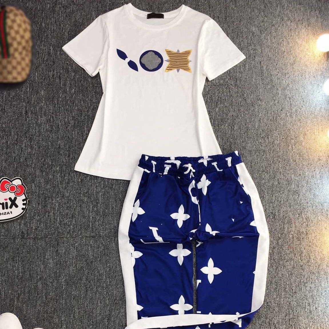

Designer women Tracksuits Summer new style European and American big brand northern beauty's favorite sports suit women's clothing logo brand two pics suit I36Z, White