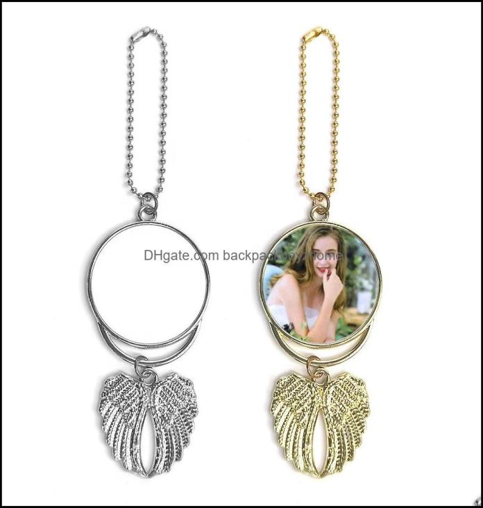 

Arts And Crafts Arts Gifts Home Garden Sublimation Blank Necklace With Chain Aluminum Sier Angel Wings Car Charm Po C Dhswv3934539
