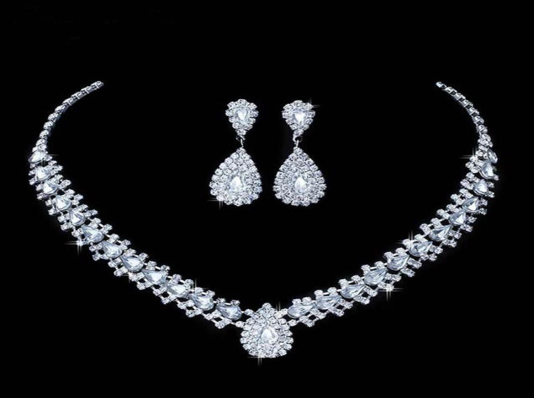 

Luxurious Wedding Jewelry Sets for Bridal Bridesmaid Jewelery Drop Earring Necklace Set Austria Crystal Whole Gift5076333