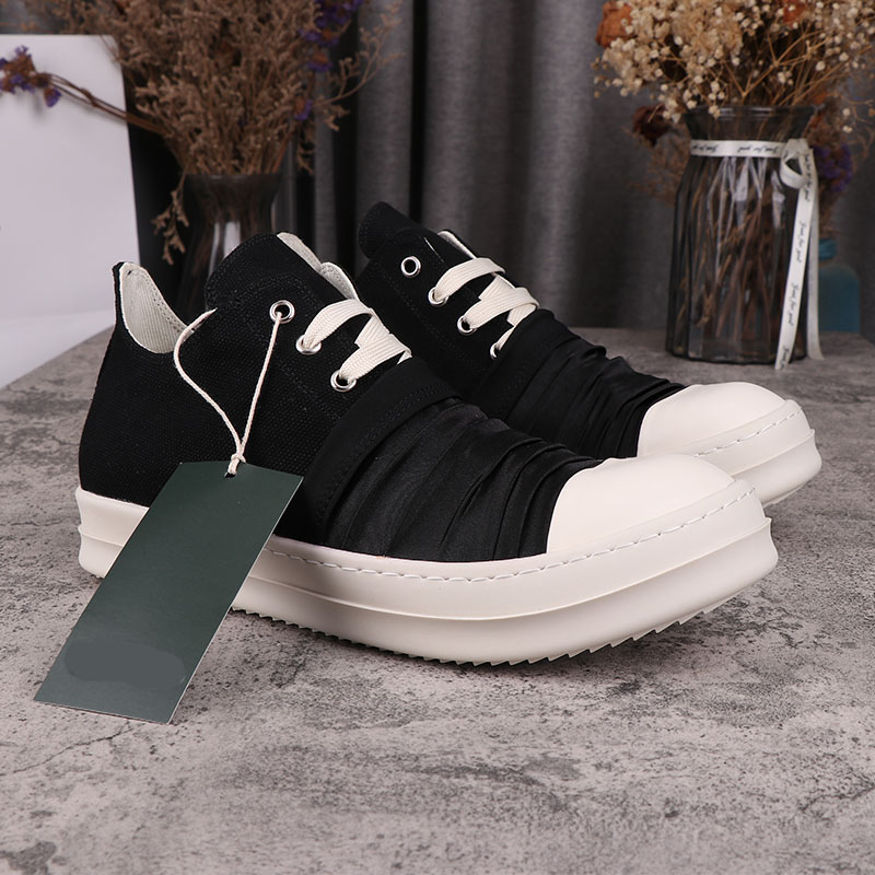 

Casual Rick Men's Shoes Satin Embellished Canvas Board Shoes RO Owens Low Top Women's Sneakers, Grey