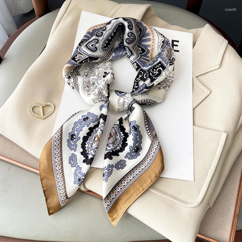 

Scarves 70 70cm Luxury Silk Satin Head Scarf Women Fashion Kerchief Print Hair Square Headband Neck Lady Dropship Wrap Muffler Bandanna