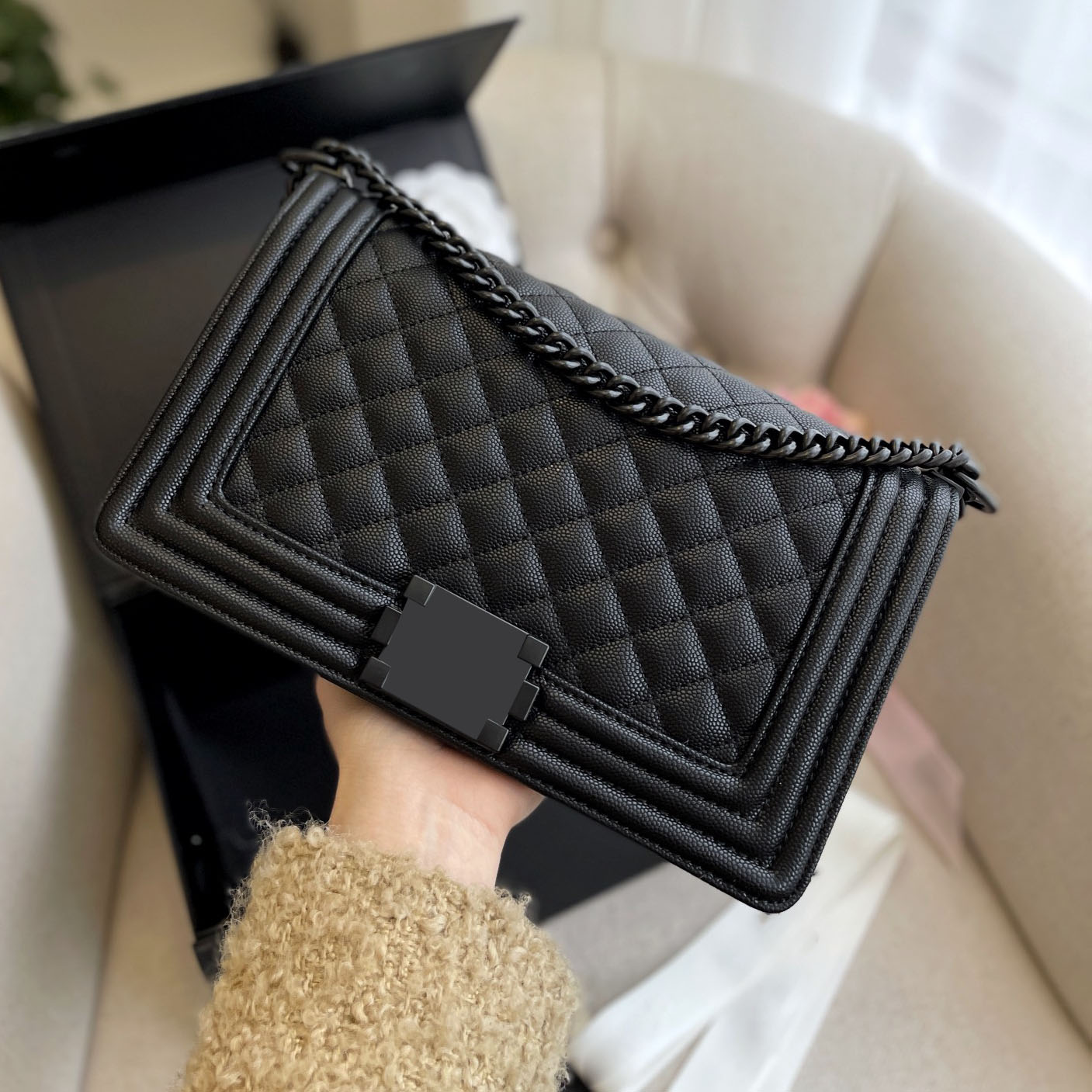 

Women Vintage Caviar Boy Flap Quilted Bags Classic Diamond Gold Silver Black Hardware Chain Crossbody Wallets Designer Daily Large Capacity Handbags Sacoche 25CM, Box