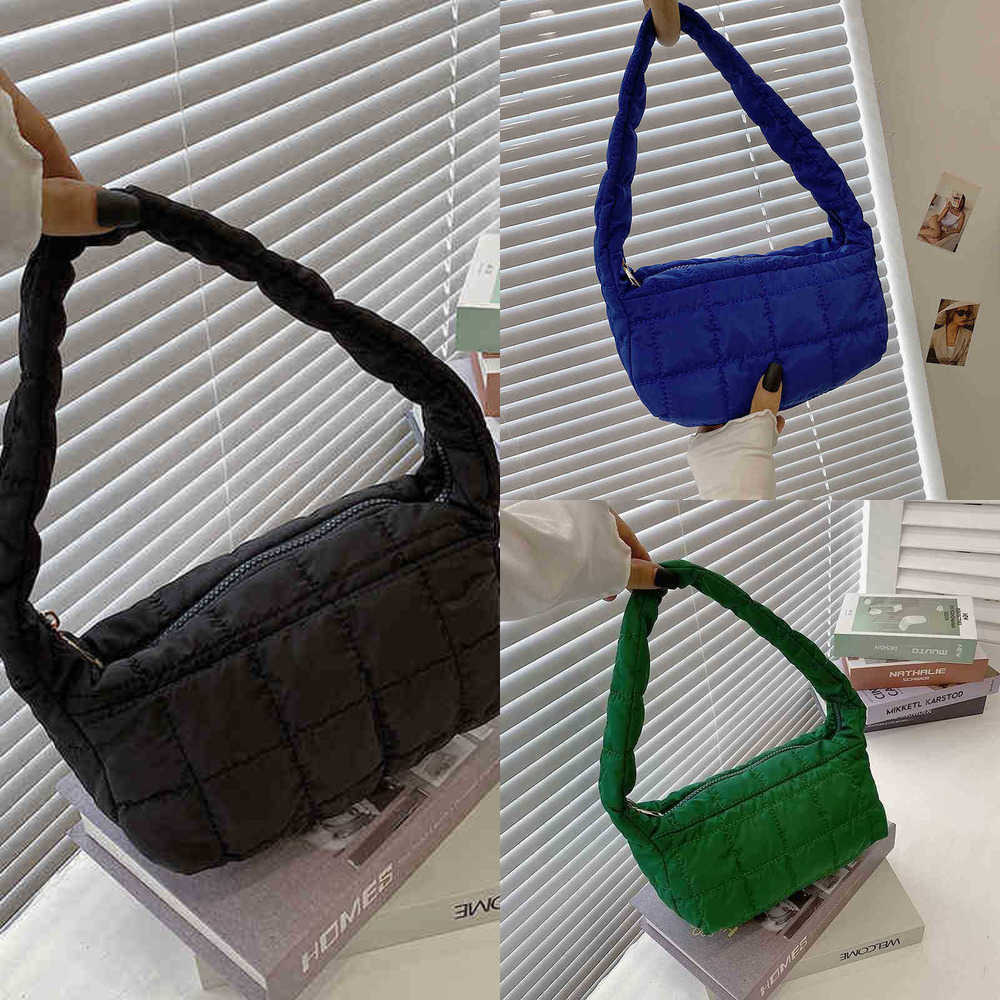 

Evening Bags Autumn Winter Down Jacket Women's Bag Fashion Candy Color Single Shoulder Armpit Bag Wrinkled Cloud Portable handBag 220826, Black8