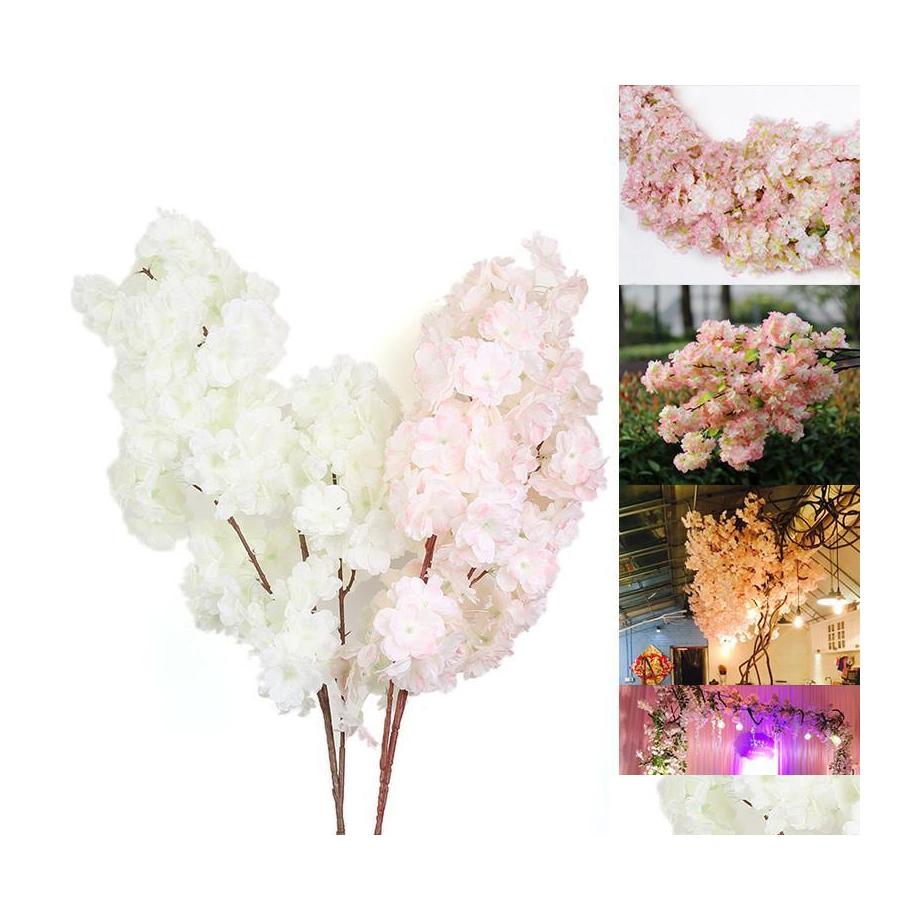 

Decorative Flowers Wreaths Artificial Silk Sakura Pink Cherry Blossom Plastic Branch For Wedding Home Store Decoration White Fake Dhmtc, 01