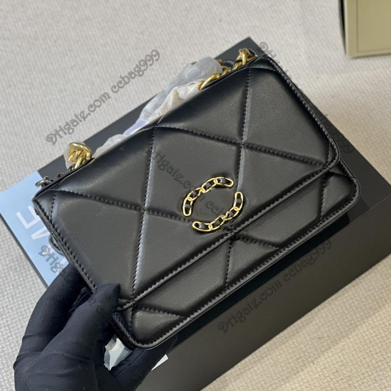 

Vintage Woc 19 Flap Mini Coins Purses With Chain Lambskin Classic Quilted Designer Handbags Gold Metal Hardware Cover Card Holder Luxury Wallets Sacoche Women 19CM, Box