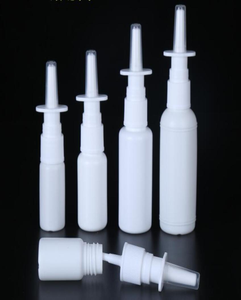 

50pcslot 10ml 15ml 20ml 30ml 50ml White Empty Plastic Nasal Spray Bottles Pump Sprayer Mist Nose Spray Refillable Bottle6736556