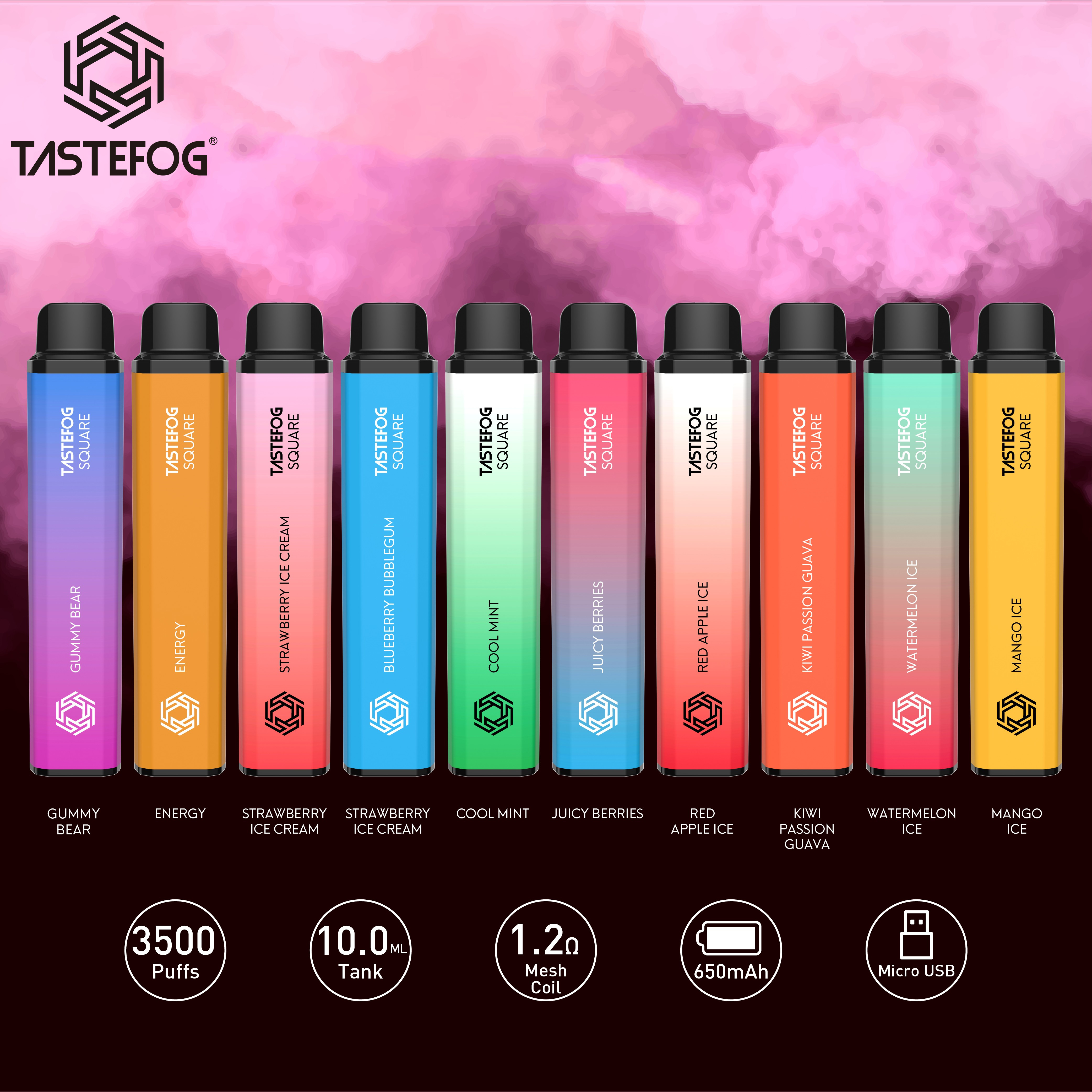 

Tastefog Square 3500puf disposable vape 10ml 2% 10colro 10flavors wholesale