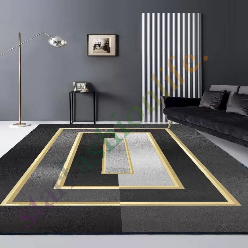 

Carpets Living Room Carpet Luxury Modern Gray Green Black Geometric Rug For Bedroom Sofa Coffee Table Floor Kitchen Mat House Decoration