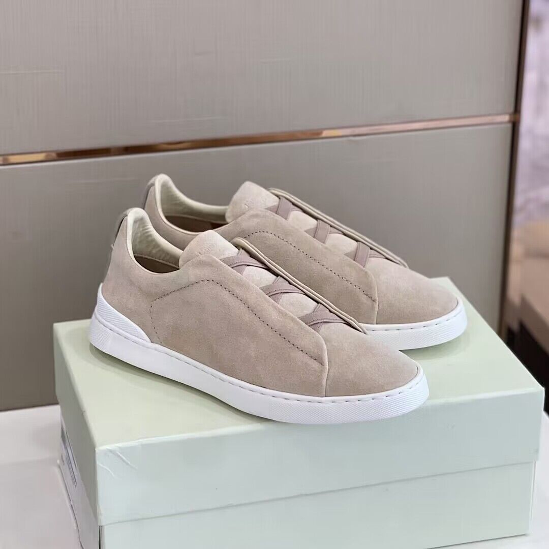 

Luxury design Men casual shoes Zegnas- low top sneaker calfskin leather Triple stitch light shoes Outdoor sports trainer with box 38-45