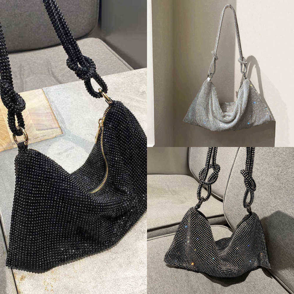 

Handle Shining Crystal Rhinestones Evening clutch Bag Purses and handbag luxury Designer silver Shoulder Hobo Bags party bag 220526, Black