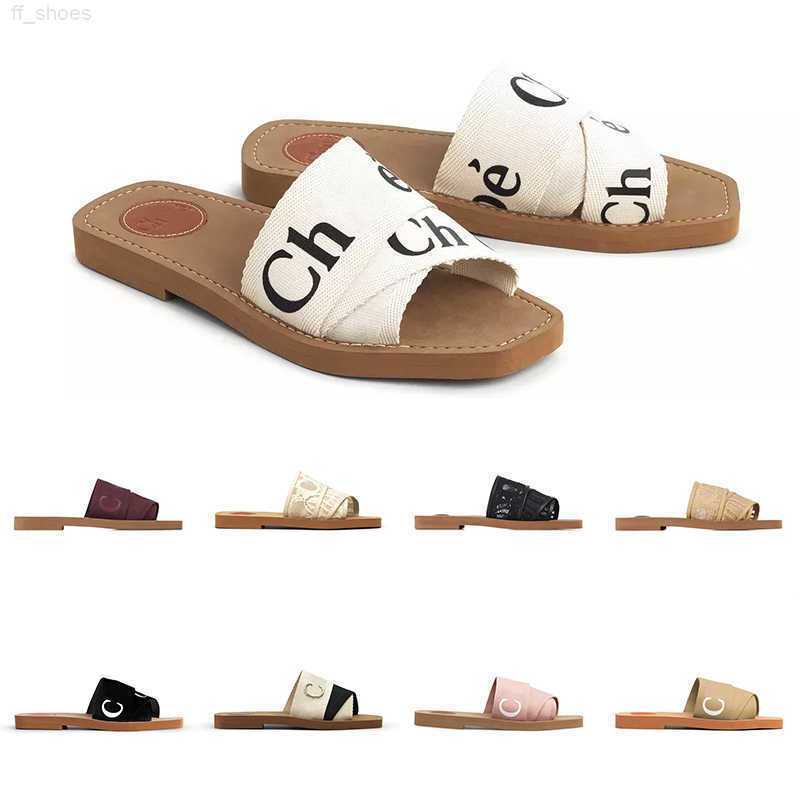 

2023 Slippers Designer Women Woody Flat Mules Sandals Slides Sail Canvas White Black Women Outdoor Beach Slipper shoes