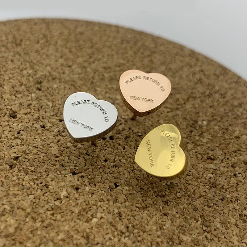 

T gold heart earring women rose Stud couple Flannel bag Stainless steel 10mm Thick Piercing jewelry gifts woman Accessories wholesale