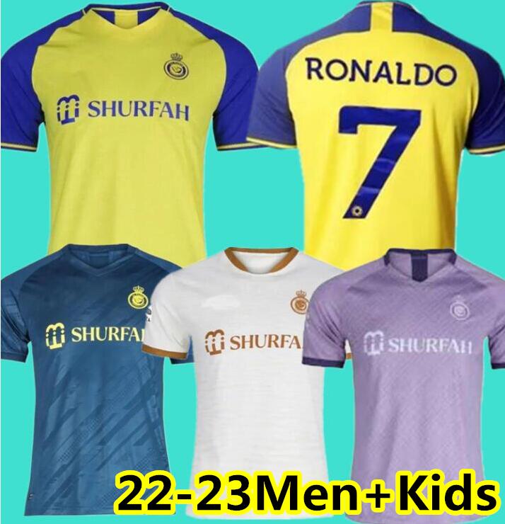 

2022 2023 Al Nassr FC soccer Jerseys Ronaldo Home away 22 23 CR7 Gonzalo Martinez Talisca Ghislain Konan Vincent Aboubakar men kids Football shiirt Al-Nassr FC, Away adult