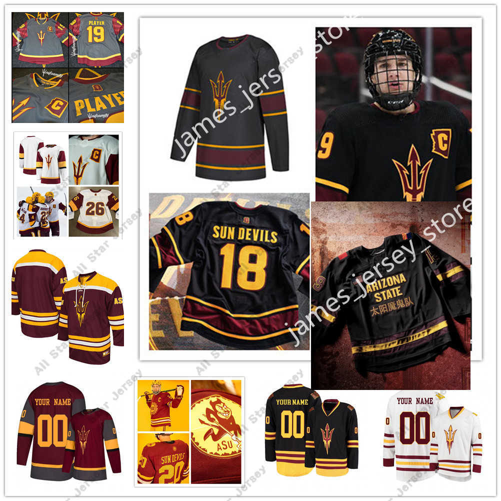 

College Hockey Wears NCAA ASU Custom Arizona State Sun Devils Stitched Hockey Jersey Willie Knierim Ben Kraws Cole Brady Ryan O'Reilly Tim Theocharidis Colin, Yellow